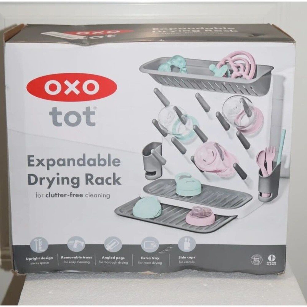 OXO Tot Expandable Baby Bottle Drying Rack Space Saving Gray NEW